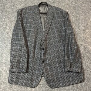 Ralph Lauren Blazer Men's 52R Blue Gray silk‎ Wool blend Window Pane Plaid